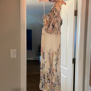 One shoulder cream print jumpsuit